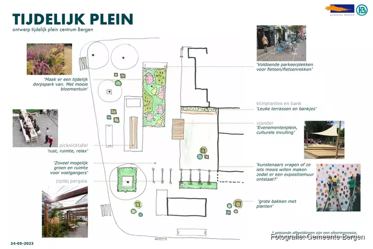 Veel groen en ontmoetingstafel op Plein Bergen
