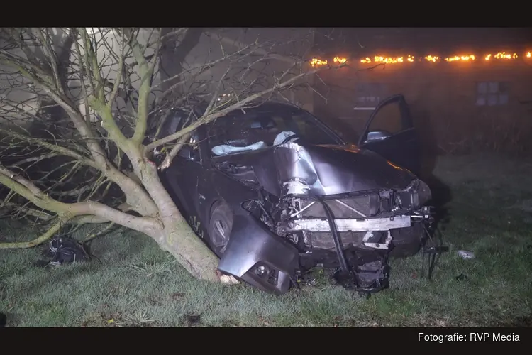 Automobilist belandt in voortuin van woning in Bergen