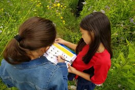 Scholieren onderzoeken ingezaaide akkers op aanwezigheid insecten